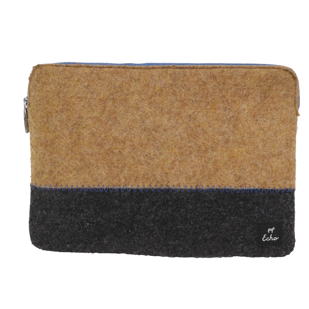 Echo Wool Clutch Handbag S Black Tan Felted Lined Zipper Purse Shoulder Bag
